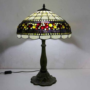 LongHuiJing Jewelry Stained Glass Table Lamp Tiffany Style Desk Light With 16Inch Wide Lampshade and Zinc Alloy Base