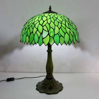 LongHuiJing Green Stained Glass Table Lamp Tiffany Style Desk Light With 16Inch Wide Lampshade and Zinc Alloy Base