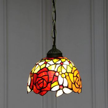 LongHuiJing 8Inch Tiffany Style Stained Glass Hanging Lamp Vintage Flower Stained Glass Ceiling Light