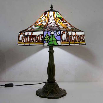 LongHuiJing Nice Square Stained Glass Table Lamp Tiffany Style Desk Light With 16Inch Wide Lampshade and Zinc Alloy Base