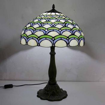 LongHuiJing Mediterranea Stained Glass Table Lamp Tiffany Style Desk Light With 16In Wide Lampshade and Zinc Alloy Base