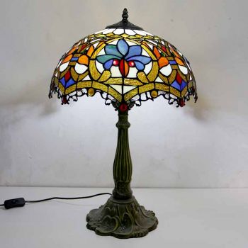 LongHuiJing Colorful Stained Glass Table Lamp Tiffany Style Desk Light With 16Inch Wide Lampshade and Zinc Alloy Base
