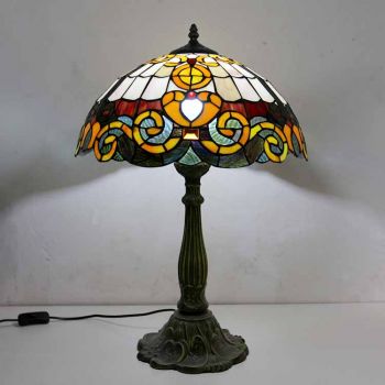LongHuiJing Antique Stained Glass Table Lamp Tiffany Style Desk Light With 16Inch Wide Lampshade and Zinc Alloy Base