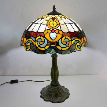 LongHuiJing Antique Stained Glass Table Lamp Tiffany Style Desk Light With 16Inch Wide Lampshade and Zinc Alloy Base