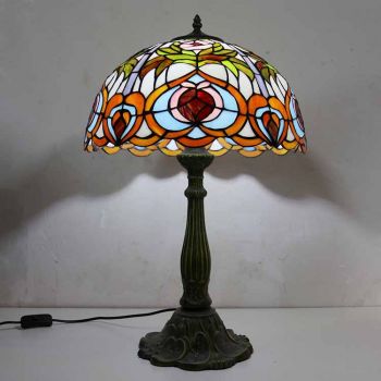 LongHuiJing Classic Stained Glass Table Lamp Tiffany Style Desk Light With 16Inch Wide Lampshade and Zinc Alloy Base