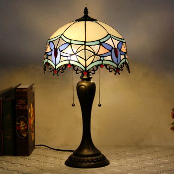 LongHuiJing 12Inch Tiffany Style Desk Lamp Elegant Stained Glass Table Lamps Creative Bedroom Bedside Desk Light