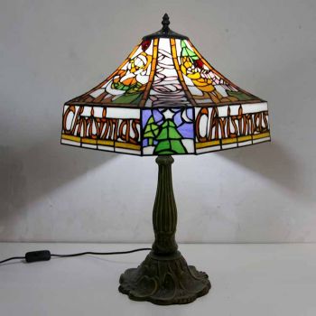 LongHuiJing Nice Square Stained Glass Table Lamp Tiffany Style Desk Light With 16Inch Wide Lampshade and Zinc Alloy Base