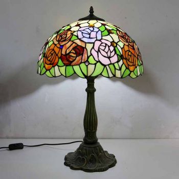 LongHuiJing European Stained Glass Table Lamp Tiffany Style Desk Light With 16Inch Wide Lampshade and Zinc Alloy Base