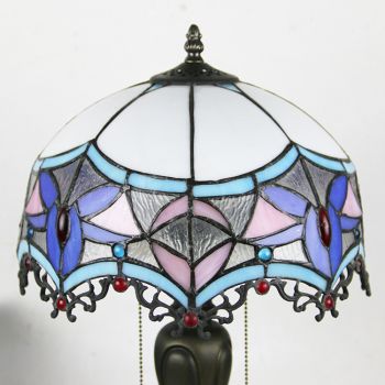 LongHuiJing 12Inch Tiffany Style Desk Lamp Elegant Stained Glass Table Lamps Creative Bedroom Bedside Desk Light