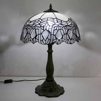 LongHuiJing Vintage Stained Glass Table Lamp Tiffany Style Desk Light With 16Inch Wide Lampshade and Zinc Alloy Base