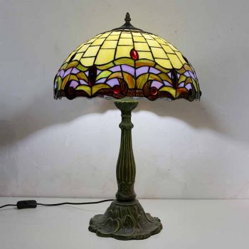 LongHuiJing Stained Glass Table Lamp Tiffany Style Desk Light With 16Inch Wide Lampshade and Zinc Alloy Base
