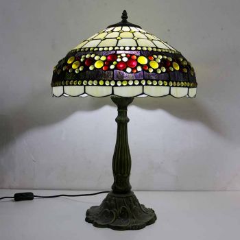 LongHuiJing Jewelry Stained Glass Table Lamp Tiffany Style Desk Light With 16Inch Wide Lampshade and Zinc Alloy Base