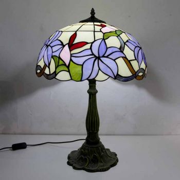 LongHuiJing Retro Stained Glass Table Lamp Tiffany Style Desk Light With 16Inch Wide Lampshade and Zinc Alloy Base