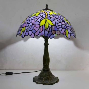 LongHuiJing Wisteria Stained Glass Table Lamp Tiffany Style Desk Light With 16Inch Wide Lampshade and Zinc Alloy Base