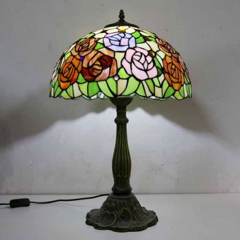 LongHuiJing European Stained Glass Table Lamp Tiffany Style Desk Light With 16Inch Wide Lampshade and Zinc Alloy Base