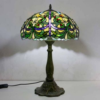 LongHuiJing Victorian Stained Glass Table Lamp Tiffany Style Desk Light With 16Inch Wide Lampshade and Zinc Alloy Base