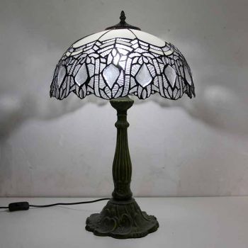 LongHuiJing Vintage Stained Glass Table Lamp Tiffany Style Desk Light With 16Inch Wide Lampshade and Zinc Alloy Base