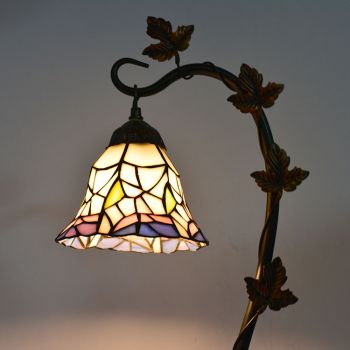 LongHuiJing 6Inch Tiffany Style Stained Glass Table Lamps Handmade decor Desk Lights With Morning Glory Vine Metal Base