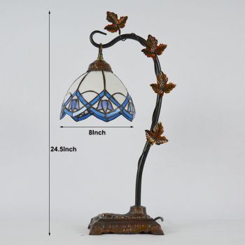 LongHuiJing 8Inch Tiffany Style Stained Glass Table Lamps Creative decor Desk Lights With Morning Glory Vine Metal Base