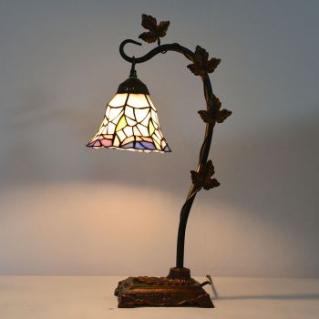 LongHuiJing 6Inch Tiffany Style Stained Glass Table Lamps Handmade decor Desk Lights With Morning Glory Vine Metal Base