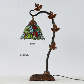 LongHuiJing Home Decor Tiffany Table Lamp Leaf Stained Glass Lampshade Desk Light Morning Glory Vine Metal Base