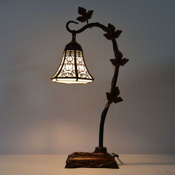 LongHuiJing 6Inch Tiffany Style Stained Glass Table Lamps Creative decor Desk Lights With Morning Glory Vine Metal Base
