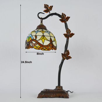 LongHuiJing Home Decor Tiffany Table Lamp Sunflower Stained Glass Lampshade Desk Light Morning Glory Vine Metal Base