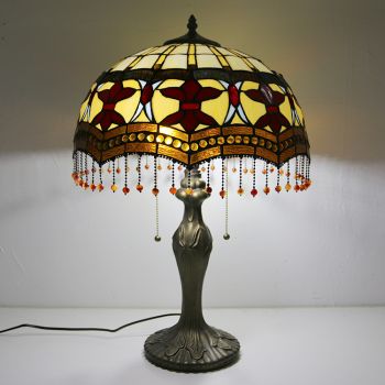 LongHuiJing 16Inch Romantic Pastoral Stained Glass Lampshade Desk Lamp Tiffany Style Table Lamps With Zinc Alloy Base
