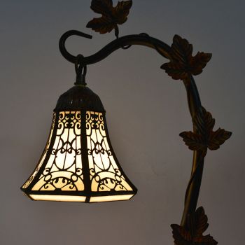LongHuiJing 6Inch Tiffany Style Stained Glass Table Lamps Creative decor Desk Lights With Morning Glory Vine Metal Base