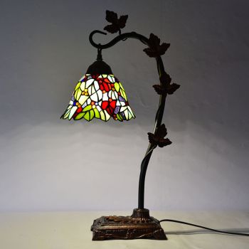 LongHuiJing Home Decor Tiffany Table Lamp Leaf Stained Glass Lampshade Desk Light Morning Glory Vine Metal Base