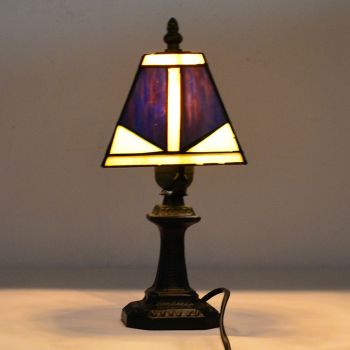 LongHuiJing Home Decor Tiffany Table Lamp Square Stained Glass Lampshade Desk Light Morning Glory Vine Metal Base