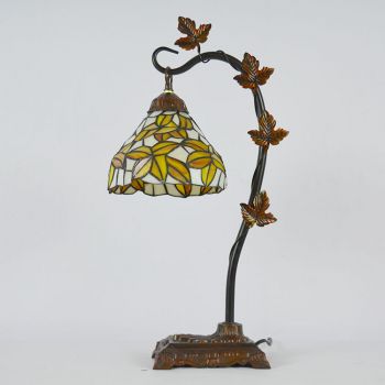 LongHuiJing 8Inch Leaf Tiffany Stained Glass Table Lamps Creative decor Desk Lights With Morning Glory Vine Metal Base