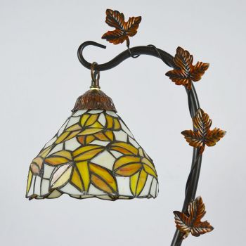 LongHuiJing 8Inch Leaf Tiffany Stained Glass Table Lamps Creative decor Desk Lights With Morning Glory Vine Metal Base