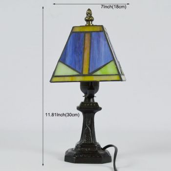 LongHuiJing Home Decor Tiffany Table Lamp Square Stained Glass Lampshade Desk Light Morning Glory Vine Metal Base
