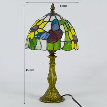 LongHuiJing Tiffany Style Sunflower Kids Table Lamp Vintage Pastoral Bedside Lights Butterfly Stained Glass Desk Lamp