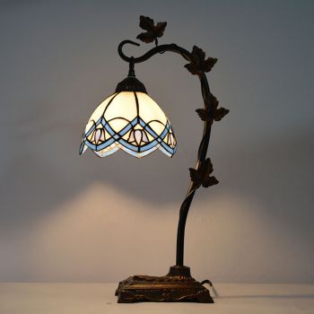 LongHuiJing 8Inch Tiffany Style Stained Glass Table Lamps Creative decor Desk Lights With Morning Glory Vine Metal Base