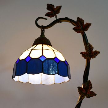 LongHuiJing Home Decor Tiffany Table Lamp Pastoral Stained Glass Lampshade Desk Light Morning Glory Vine Metal Base