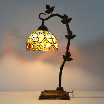 LongHuiJing Home Decor Tiffany Table Lamp Sunflower Stained Glass Lampshade Desk Light Morning Glory Vine Metal Base