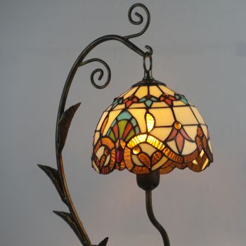 LongHuiJing Tiffany Style Baroque Stained Glass Lampshade Table Lamp Resin Cast Mouse Iron Tank Frame Art Desk Light