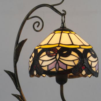 LongHuiJing Baroque Tiffany Style Stained Glass Lampshade Table Lamp Resin Cast Mouse Iron Tank Frame Art Desk Light