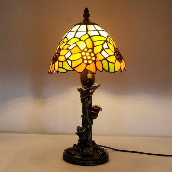 LongHuiJin Vintage Tiffany Style Table Lamps Sunflower Stained Glass Lampshade Desk Lights with Resin Rose Base