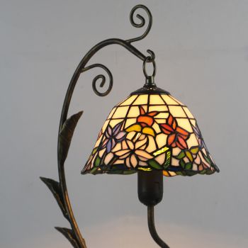 LongHuiJing Unique Tiffany Style Stained Glass Lampshade Table Lamp Resin Cast Mouse Iron Tank Frame Art Desk Light