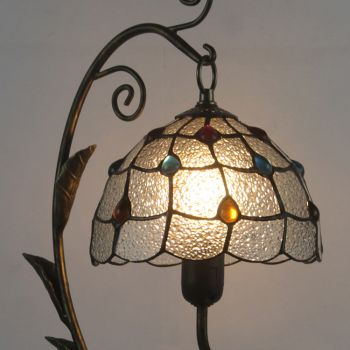 LongHuiJing Tiffany Style Color Beads Stained Glass Lampshade Table Lamp Resin Cast Mouse Iron Tank Frame Art Desk Light