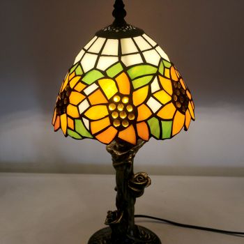 LongHuiJin Vintage Tiffany Style Table Lamps Sunflower Stained Glass Lampshade Desk Lights with Resin Rose Base