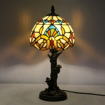 LongHuiJin Vintage Tiffany Style Table Lamps Baroque Stained Glass Lampshade Desk Lights with Resin Rose Base