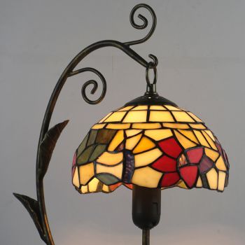 LongHuiJing Tiffany Style Stained Glass Lampshade Table Lamp Resin Cast Mouse Iron Tank Frame Art Desk Light