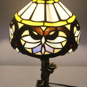 LongHuiJin Vintage Tiffany Style Table Lamps Love Patten Stained Glass Lampshade Desk Lights with Resin Rose Base