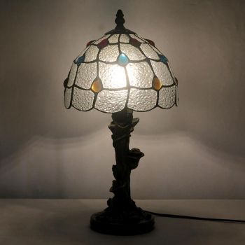LongHuiJin Wholesales Tiffany Style Table Lamps Floral Stained Glass Lampshade Desk Lights with Resin Rose Base