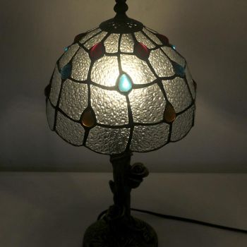 LongHuiJin Wholesales Tiffany Style Table Lamps Floral Stained Glass Lampshade Desk Lights with Resin Rose Base