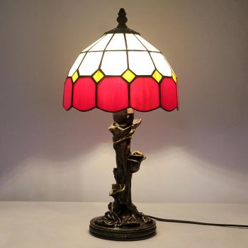 LongHuiJing Mediterranean Tiffany Style Glass Table Lamp Handmade Unique Desk Light With Rose Resin Base
